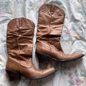 Classic Brown Leather Women's Heeled Cowboy Boots